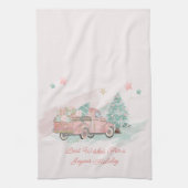 Roze Retro Truck Waterverf kerstboom Theedoek (Verticaal)
