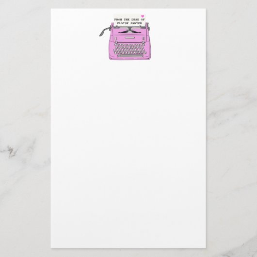 Roze Retro  typemachine desktop, aangepast Briefpapier (Voorkant)