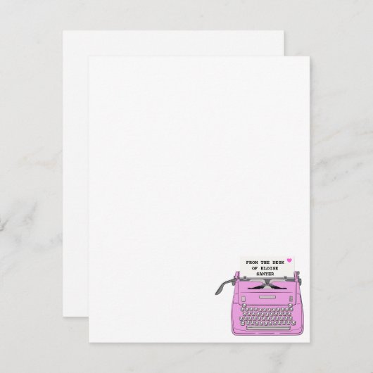 Roze Retro  typemachine desktop, aangepast Notitiekaartje (Voorkant / Achterkant)
