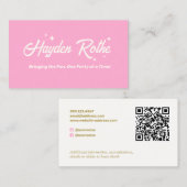 Roze Retro Typografie QR-code Visitekaartje (Voorkant / Achterkant)