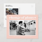 Roze Retro Typografie Wijziging Van Plannen Foto Aankondigingskaart (Voorkant / Achterkant)