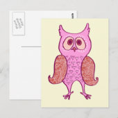 Roze  retro uil briefkaart (Voorkant / Achterkant)