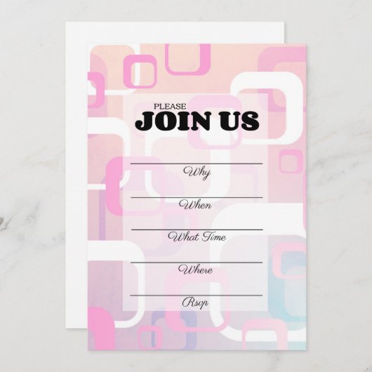 Roze Retro Uitnodiging om in te vullen voor meerde (Voorkant / Achterkant)