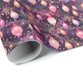 Roze Retro Vakantie Lichten & Kerstboom Patroon Cadeaupapier (Rol Hoek)