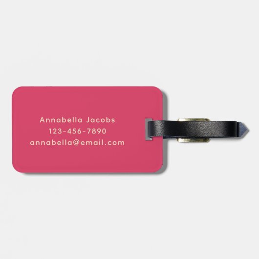 Roze Retro Vibe Bladpatroon Monogram Bagagelabel (Achterkant horizontaal)