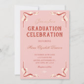 Roze retro vintage afstuderen kaart (Voorkant)
