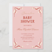 Roze retro vintage babyshower kaart (Voorkant)