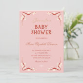 Roze retro vintage babyshower kaart (Staand voorkant)