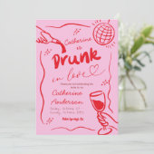 Roze Retro Vintage Drink in Love Bachelorette Kaart (Staand voorkant)
