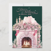 Roze Retro Vintage Kerst Feestdagenkaart (Voorkant)