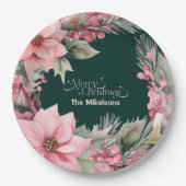 Roze Retro Vintage Kerst Papieren Bordje (Voorkant)