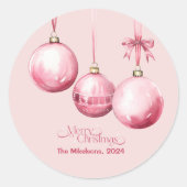 Roze Retro Vintage Kerst Ronde Sticker (Voorkant)