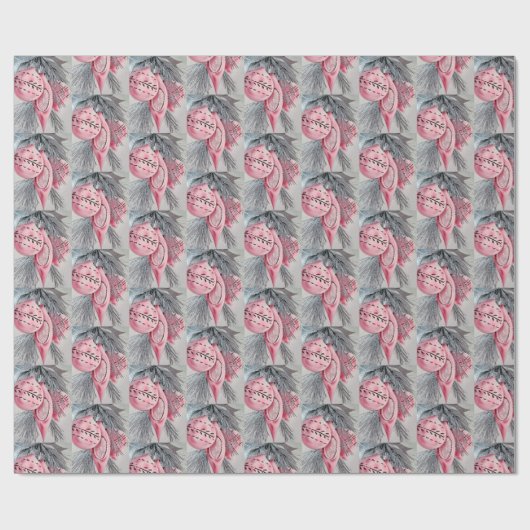 Roze retro Vintage kerstbulten Cadeaupapier (Vlak)