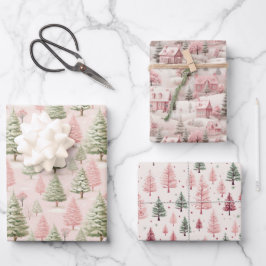 Roze Retro Vintage Kerstvakantie Inpakpapier Vel