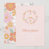 Roze Retro Vrede Liefde Baby Shower Uitnodiging (Voorkant / Achterkant)