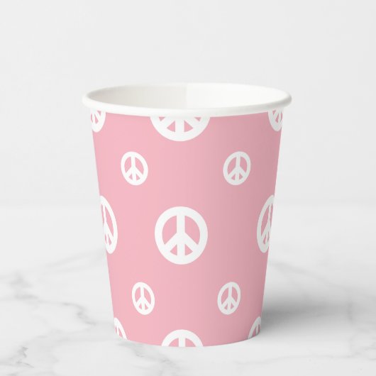 Roze retro vredesteken verjaardag papieren bekers (Links)