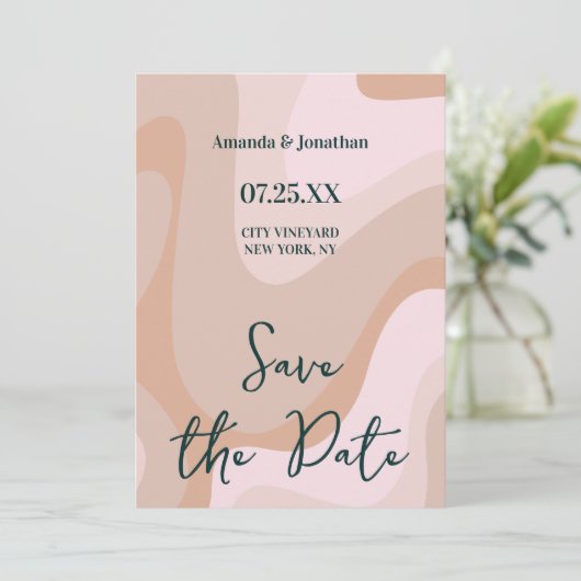 Roze Retro Wave Bruiloft Save The Date (Staand voorkant)