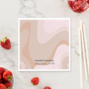 Roze Retro Wave Monogram Weddenschap Napkins Servet