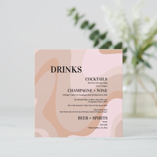 Roze Retro Wave Wedding Drinken Bar, Kaart (Staand voorkant)