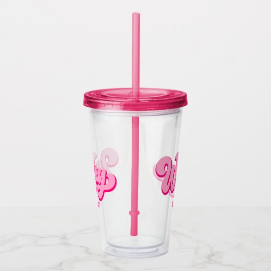 Roze retro Wifey Est. Jaar Bride Fiancé Acryl Drinkbeker (Rechts)