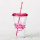 Roze retro Wifey Est. Jaar Bride Fiancé Acryl Drinkbeker (Achterkant)