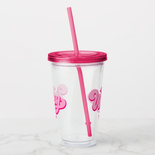 Roze retro Wifey Est. Jaar Bride Fiancé Acryl Drinkbeker (Links)