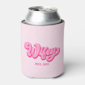 Roze retro Wifey Est. Jaar Bride Fiancé Blikjeskoeler (Blikje Voorkant)