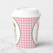 Roze Retrokerstman met roze rand Papieren Bekers (Links)