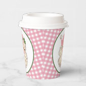 Roze Retrokerstman met roze rand Papieren Bekers (Rechts)