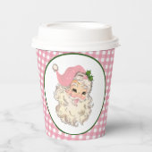 Roze Retrokerstman met roze rand Papieren Bekers (Voorkant)