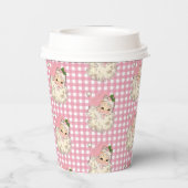 Roze Retrokerstman met roze rand Papieren Bekers (Achterkant)