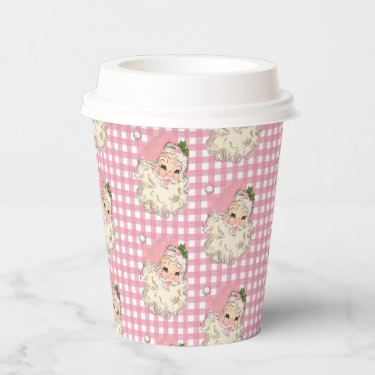 Roze Retrokerstman met roze rand Papieren Bekers (Rechts)