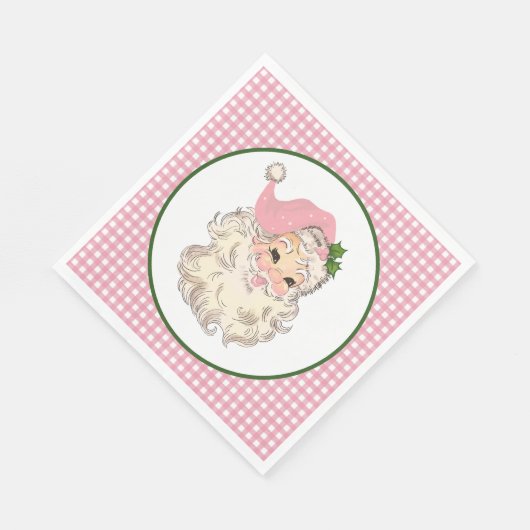 Roze  Retrokerstman met roze rand Servet (Hoek)