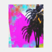Roze retrokleurige Summertime Beach-palmbomen Fleece Deken (Voorkant)