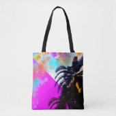 Roze retrokleurige Summertime Beach-palmbomen Tote Bag (Voorkant)