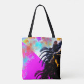 Roze retrokleurige Summertime Beach-palmbomen Tote Bag (Achterkant)