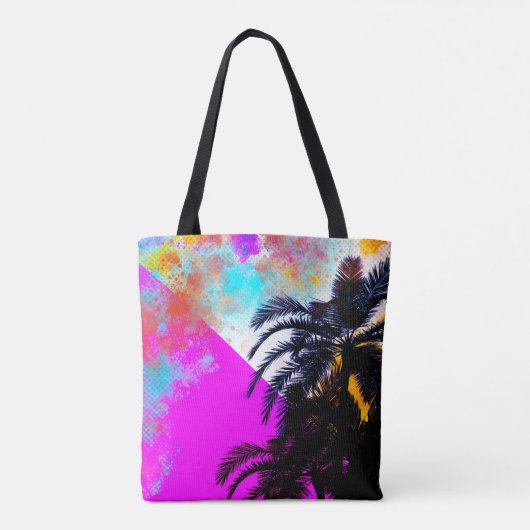 Roze retrokleurige Summertime Beach-palmbomen Tote Bag (Achterkant)