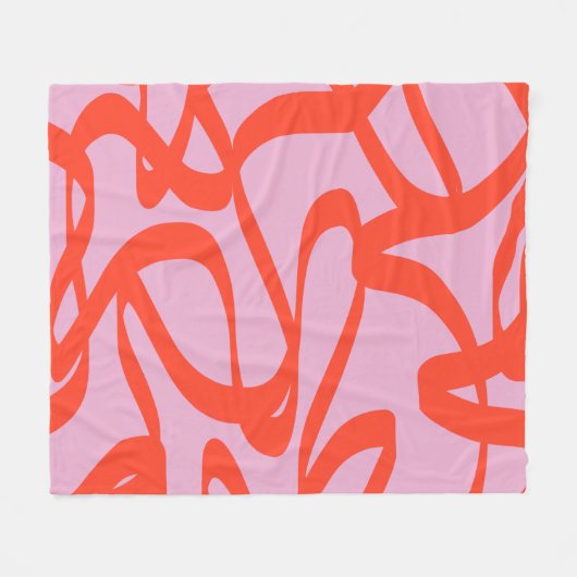 Roze Retrolijnen Moderne Abstracte penseelvormen Fleece Deken (Voorkant (Horizontaal))