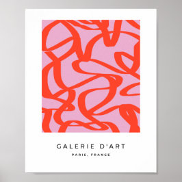 Roze Retrolijnen Moderne Abstracte penseelvormen Poster