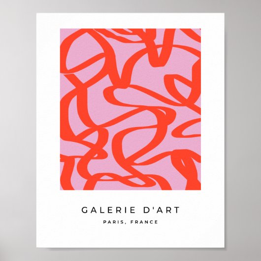 Roze Retrolijnen Moderne Abstracte penseelvormen Poster (Voorkant)