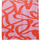 Roze Retrolinnen Moderne Abstracte penseelvormen S Douchegordijn (Voorkant)