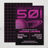 Roze Retrowave 50ste verjaardag Uitnodiging (Voorkant / Achterkant)