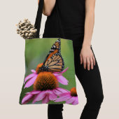 Roze reuze Echinacea American Lady Butterfly Tote Bag (Dichtbij)