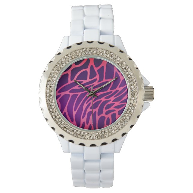 Roze Rhinestone Wit Emaille Horloge (Voorkant)