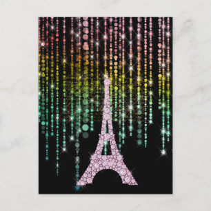 Roze Rhinestones Eiffeltoren Briefkaart