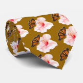 roze rhododendron - bloem en vlindervlieg stropdas (Opgerold)