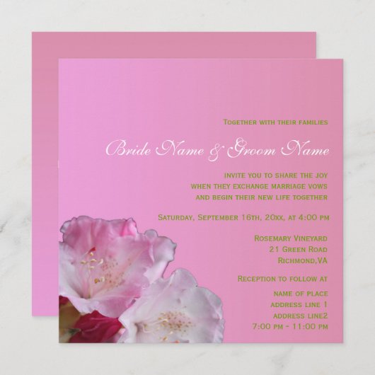 roze rhododendron bloemen bruiloft kaart (Voorkant / Achterkant)