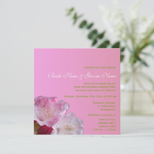  roze rhododendron bloemen bruiloft kaart (Staand voorkant)