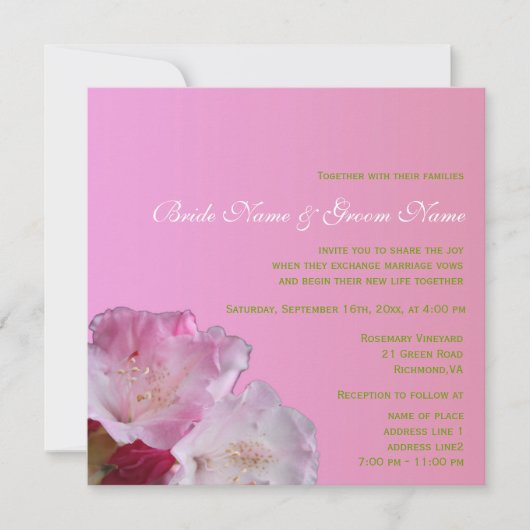  roze rhododendron bloemen bruiloft kaart (Voorkant)