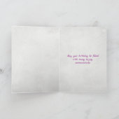 roze rhododendron bouquet en bunny op stoel kaart (Binnen)